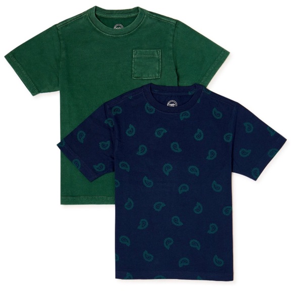 Fashion Two-Pack of 100% Cotton T-Shirts Blue/green sz: XS (4-5) - Picture 1 of 3